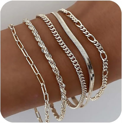 Gold Bracelets for Women Waterproof, 14K Gold Plated Jewelry Sets Trendy Thin Dainty Stackable Cuban Link Paperclip Chain Bracelet Pack Fashion Accessories Gifts for Womens