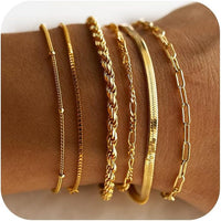 Gold Bracelets for Women Waterproof, 14K Gold Plated Jewelry Sets Trendy Thin Dainty Stackable Cuban Link Paperclip Chain Bracelet Pack Fashion Accessories Gifts for Womens