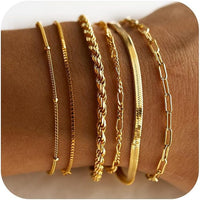 Gold Bracelets for Women Waterproof, 14K Gold Plated Jewelry Sets Trendy Thin Dainty Stackable Cuban Link Paperclip Chain Bracelet Pack Fashion Accessories Gifts for Womens
