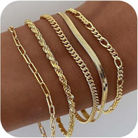 Gold Bracelets for Women Waterproof, 14K Gold Plated Jewelry Sets Trendy Thin Dainty Stackable Cuban Link Paperclip Chain Bracelet Pack Fashion Accessories Gifts for Womens