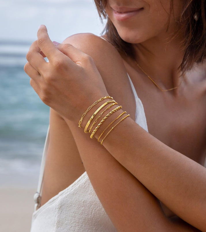 Gold Bracelets for Women Waterproof, 14K Gold Plated Jewelry Sets Trendy Thin Dainty Stackable Cuban Link Paperclip Chain Bracelet Pack Fashion Accessories Gifts for Womens