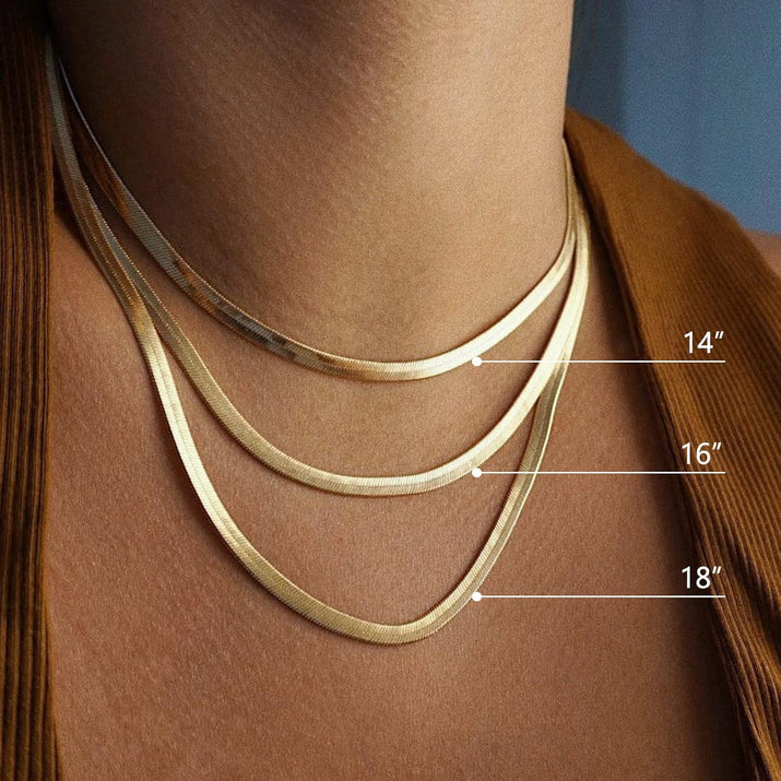 14K Gold Plated Necklaces for Women, Dainty Gold Herringbone Choker Necklace Thin Layered Snake Chain Jewelry for Gifts