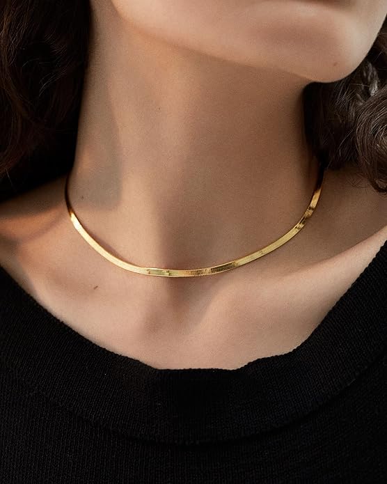 Diana Herringbone Necklace – 14K Gold Plated Layered Choker
